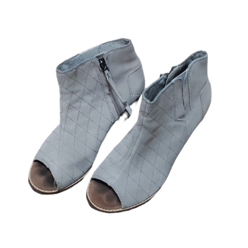 Toms‎ Women's Gray Open-toe Suade Heeled Booties Size 8.5